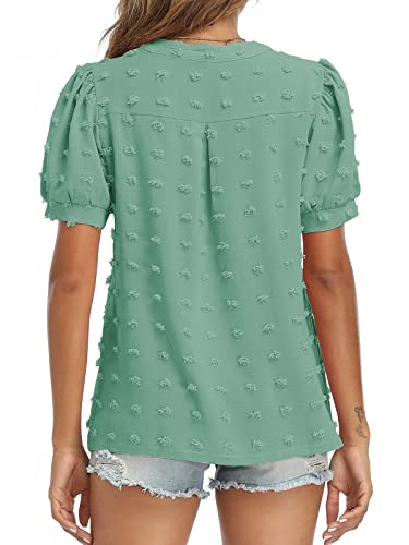V Neck Puff Short Sleeve Ladies Top - Image 27