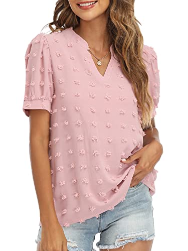 V Neck Puff Short Sleeve Ladies Top - Image 29