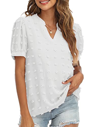 V Neck Puff Short Sleeve Ladies Top - Image 3