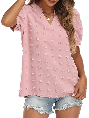 V Neck Puff Short Sleeve Ladies Top - Image 30