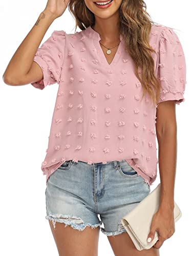 V Neck Puff Short Sleeve Ladies Top - Image 31