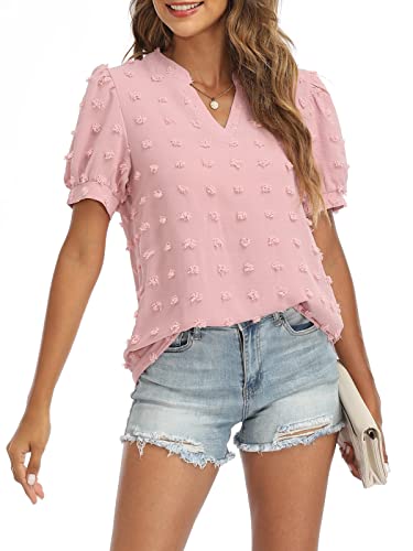 V Neck Puff Short Sleeve Ladies Top - Image 32