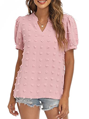 V Neck Puff Short Sleeve Ladies Top - Image 33