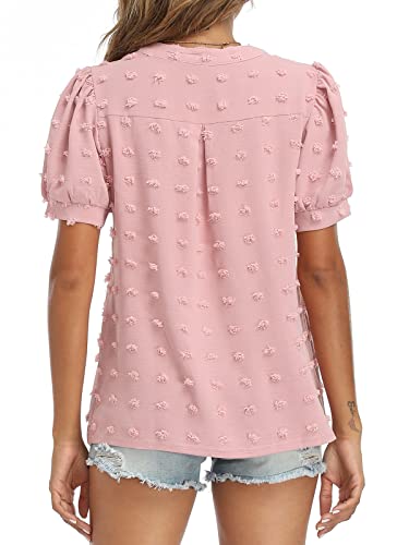 V Neck Puff Short Sleeve Ladies Top - Image 34