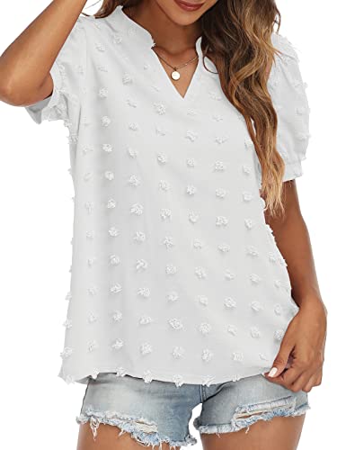 V Neck Puff Short Sleeve Ladies Top - Image 4