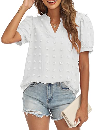 V Neck Puff Short Sleeve Ladies Top - Image 5