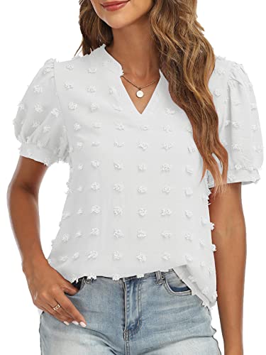V Neck Puff Short Sleeve Ladies Top - Image 6
