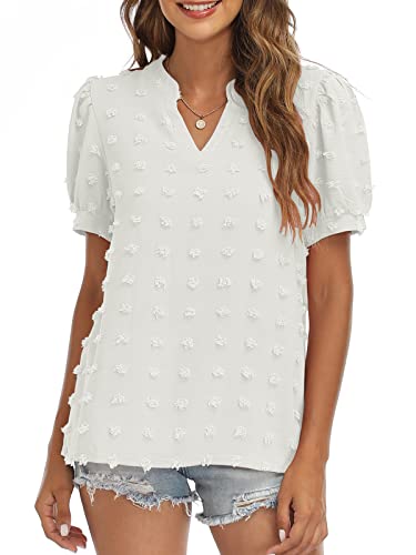 V Neck Puff Short Sleeve Ladies Top - Image 7