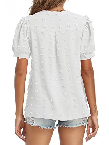 V Neck Puff Short Sleeve Ladies Top - Image 8