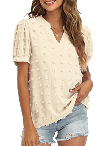 V Neck Puff Short Sleeve Ladies Top - Image 9