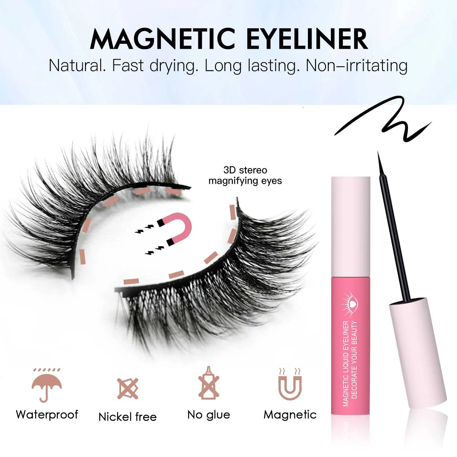 Waterproof 3D Magnetic Eyelashes with Eyeliner - Image 5