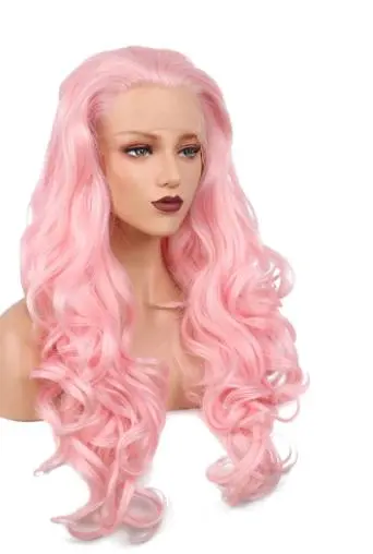 Wavy Half Pink Half Blonde Synthetic Lace Front Wig - Image 3