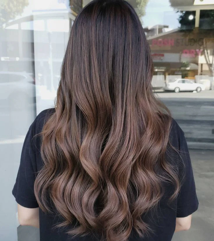 Meena  Human Hair Wig - Long Chocolate Brown with Highlights - Image 3