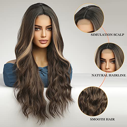 Wavy Long Brown Highlight Lace Wig - Image 2