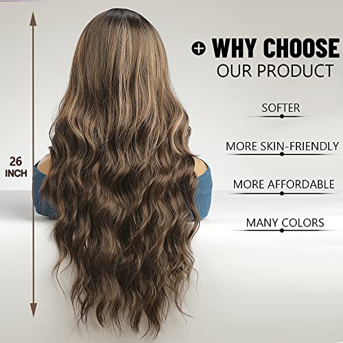 Wavy Long Brown Highlight Lace Wig - Image 3