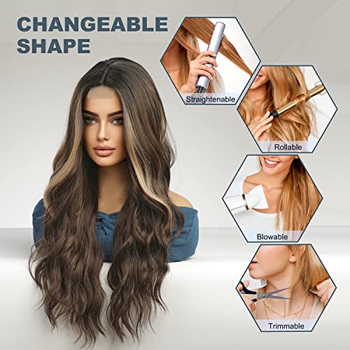 Wavy Long Brown Highlight Lace Wig - Image 4
