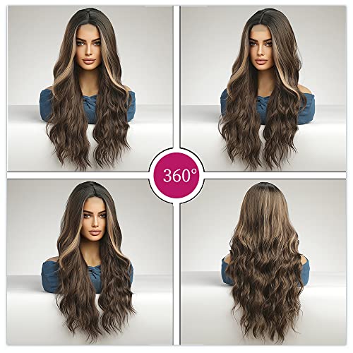 Wavy Long Brown Highlight Lace Wig - Image 5
