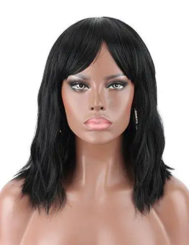 Wavy Mid Length Heat Resistant Wavy Wig with Bangs - Image 4