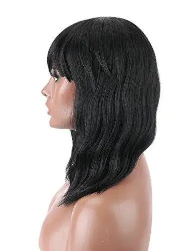 Wavy Mid Length Heat Resistant Wavy Wig with Bangs - Image 6