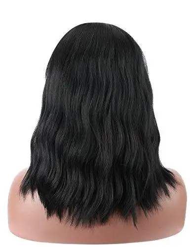 Wavy Mid Length Heat Resistant Wavy Wig with Bangs - Image 8
