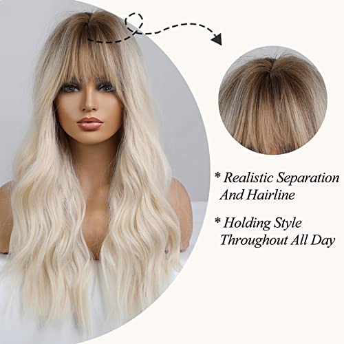 Wavy Ombre Blonde Wig with Dark Roots - Image 2