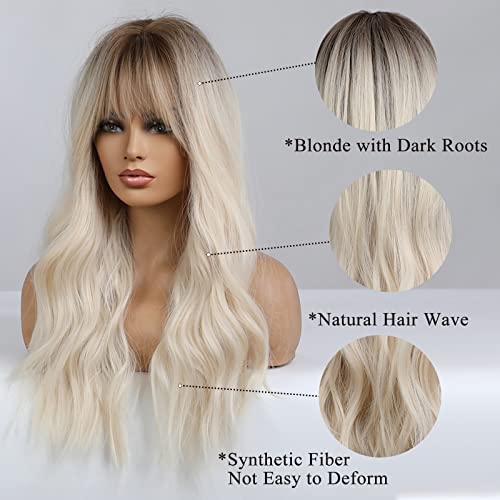 Wavy Ombre Blonde Wig with Dark Roots - Image 4