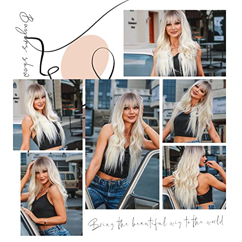 Wavy Ombre Blonde Wig with Dark Roots - Image 6