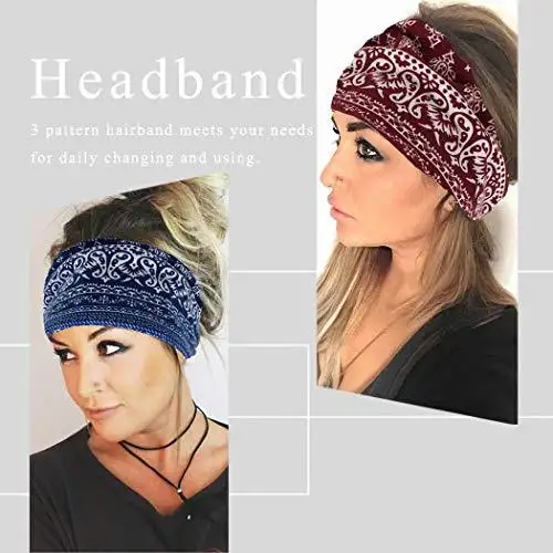 Wide Boho Bandeau Stretch Headbands 3 Pack - Image 21